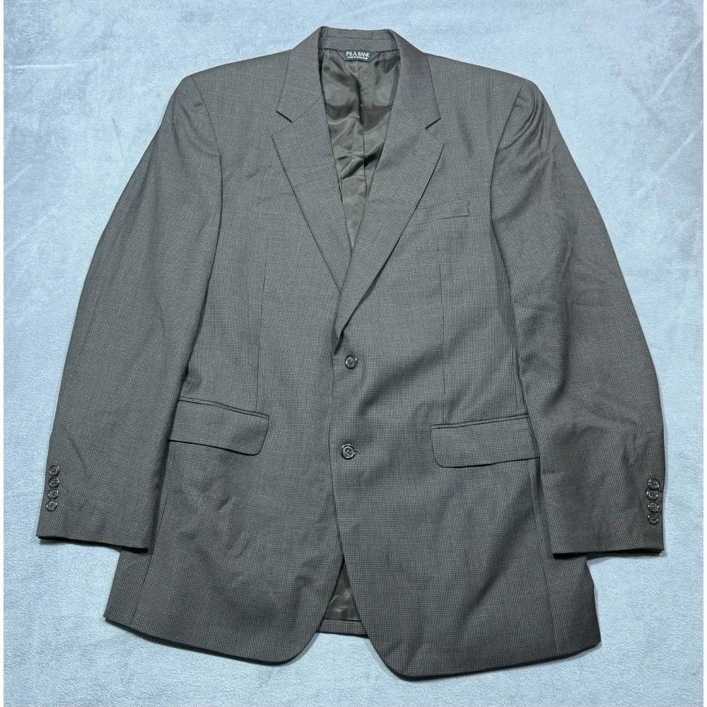 Jos A Bank Blazer Mens 44L Black Brown Micro-Houndstooth 100% Wool Sport Coat